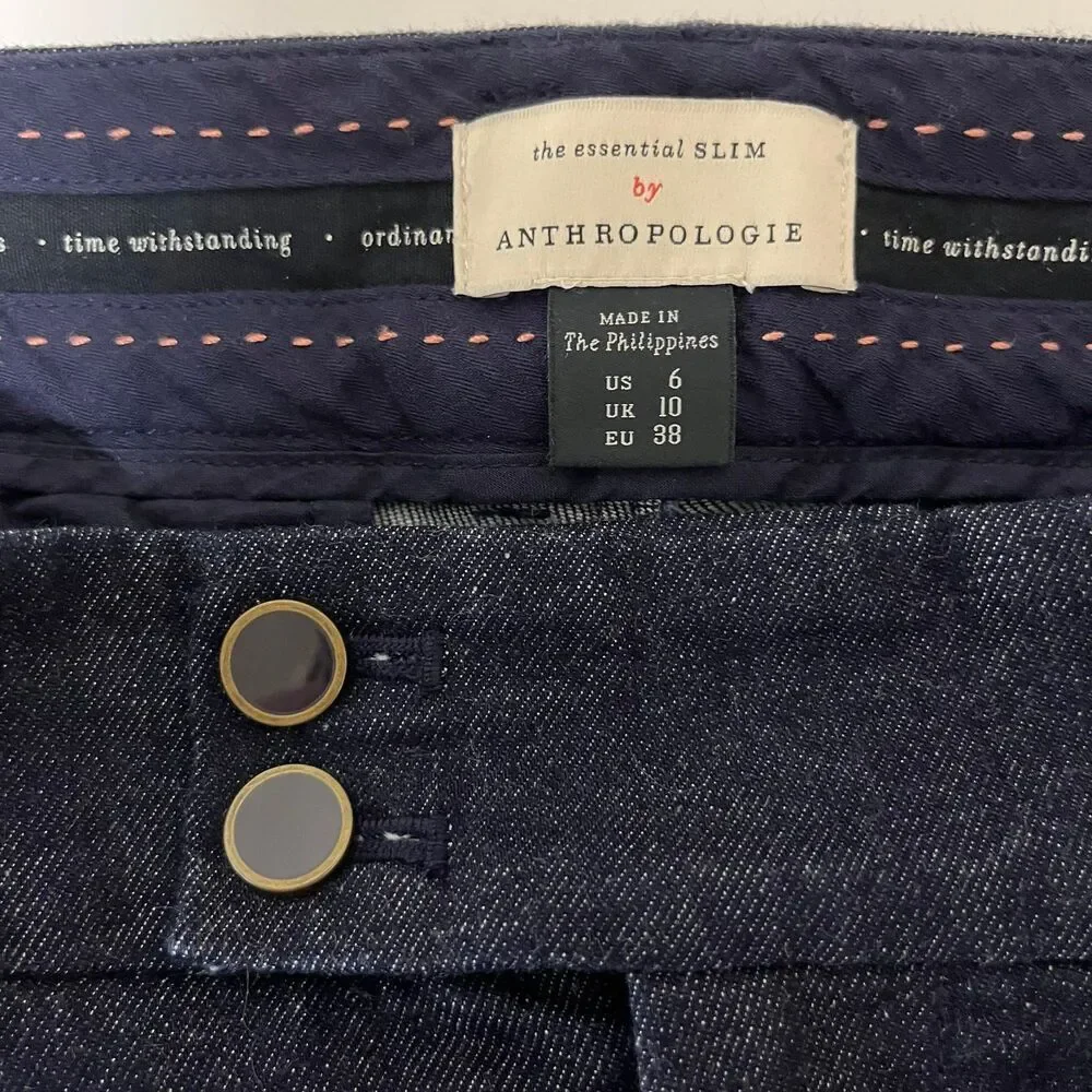 Anthropologie The Essential Slim Denim Trousers Dark Navy size 6